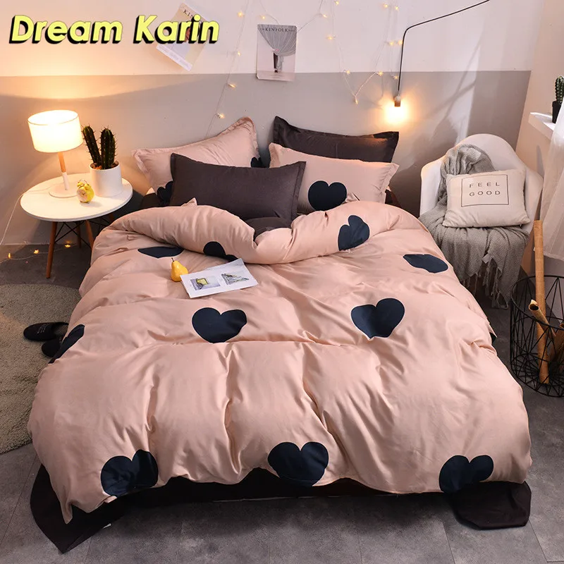 

Dream Karin Home Derocation Adult Bedding Sets Heart Pattern Comfortable Sofe Duvet Covers With Pillowcase 2/3 Pcs