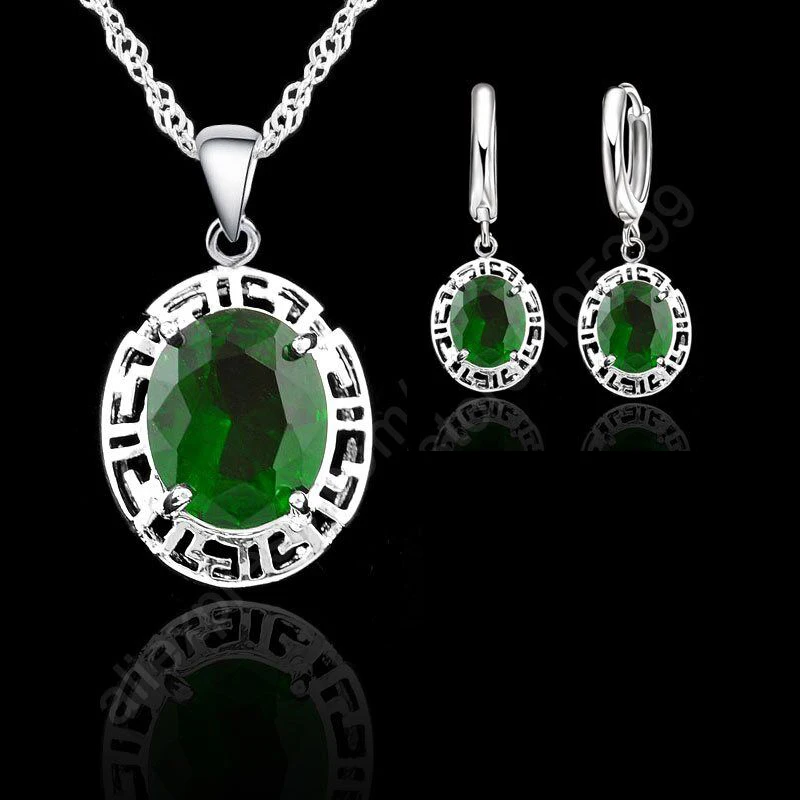 VintageSilver 925 Silver Jewelry Sets for Women Shiny Zircon Pendant Female Elegant Necklace Earrings Wedding Gifts |