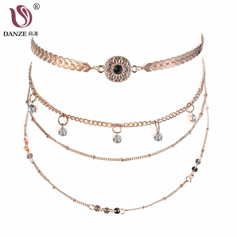 DANZE 2017 Модные женские ювелирные изделия многослойный золотой цвет цепи обруч с