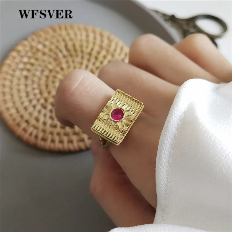 WFSVER кольцо из стерлингового серебра 925 для женщин Золотой Цвет Прямоугольник с