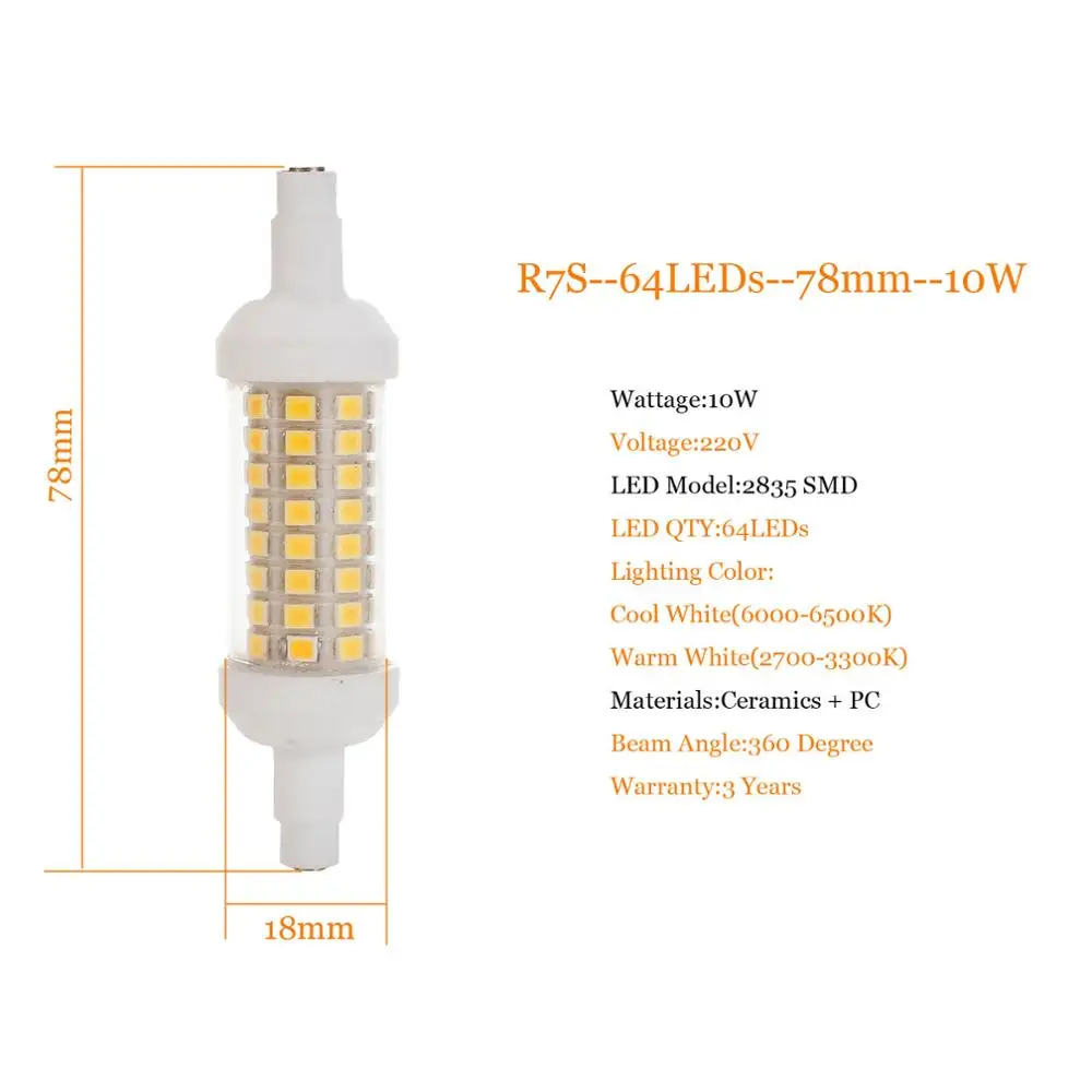 10x Керамика R7S Светодиодный светильник 10 Вт 15 20 SMD 2835 J78 J118 J135 светодиодный
