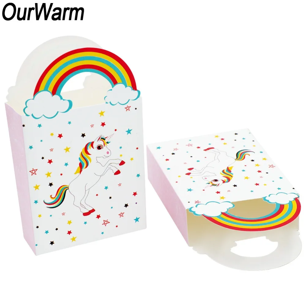 OurWarm 10 шт Мини крафт бумажные мешки Единорог день рождения с ручками бумажное