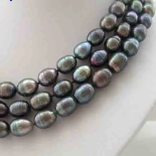 Stunning 3 Rows 11-13mm Black Rice Freshwater Cultured Pearls Necklace Genuine Pearl Jewellery 18-20inches New Free Shipping | Украшения и