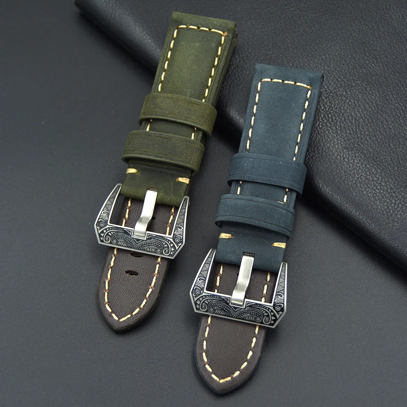 Ремешок кожаный для наручных часов браслет ручной работы с узором и пряжкой 22 24