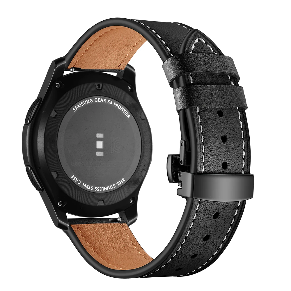 Кожаный ремешок для часов Samsung Gear S3 Frontier/Classic Galaxy 46 мм с пряжкой бабочкой 22 Сменный