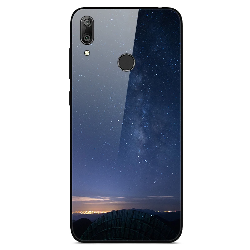 Y7 чехол для huawei Y7, чехол из закаленного стекла с изображением планеты, Космический Чехол, стеклянный чехол на заднюю панель для huawei Y7 Prime Y 7, чехол