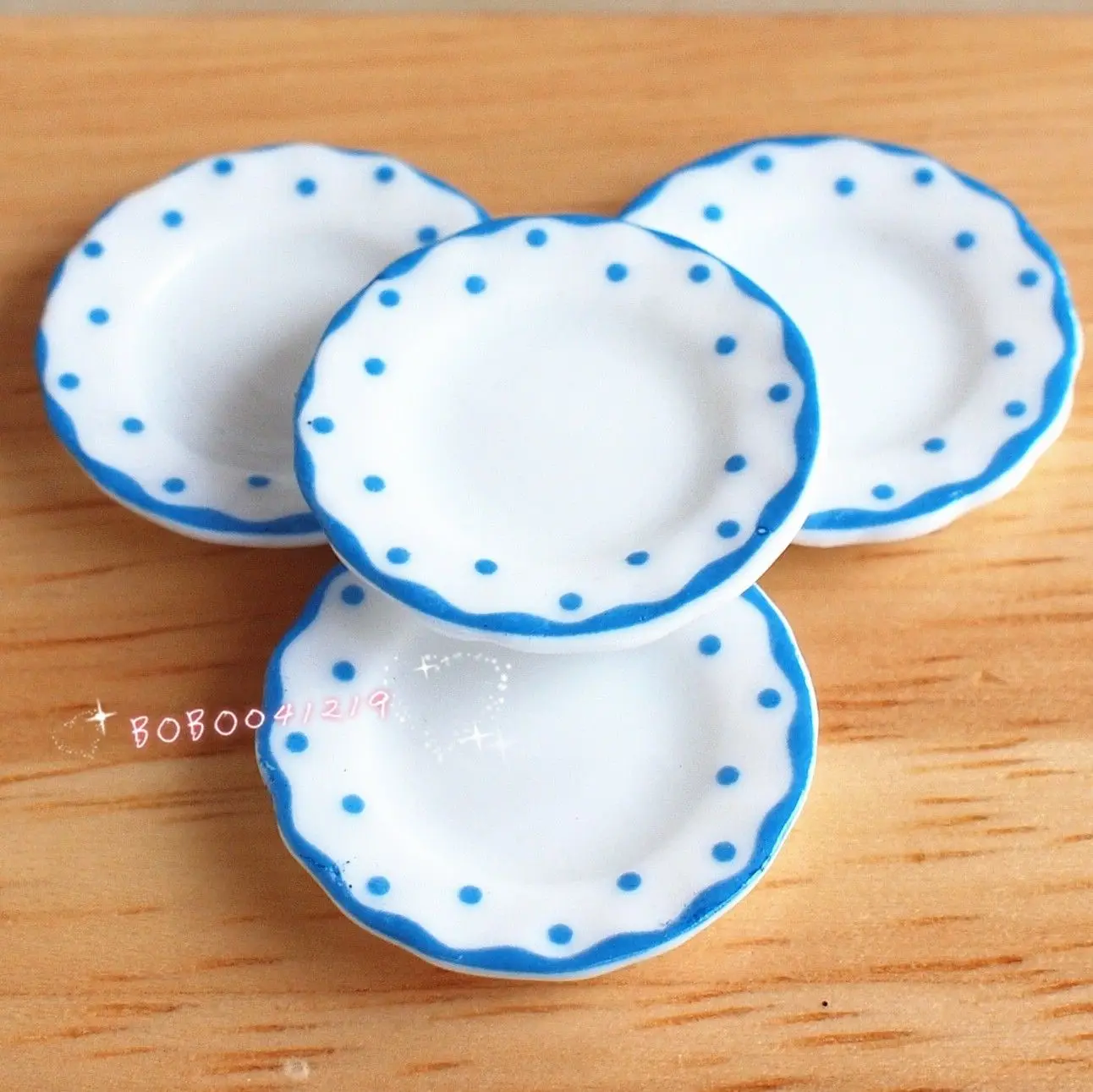 Кукольный домик миниатюрная 1:12 игрушка для кухни 4 шт. фарфоровая синяя точечная