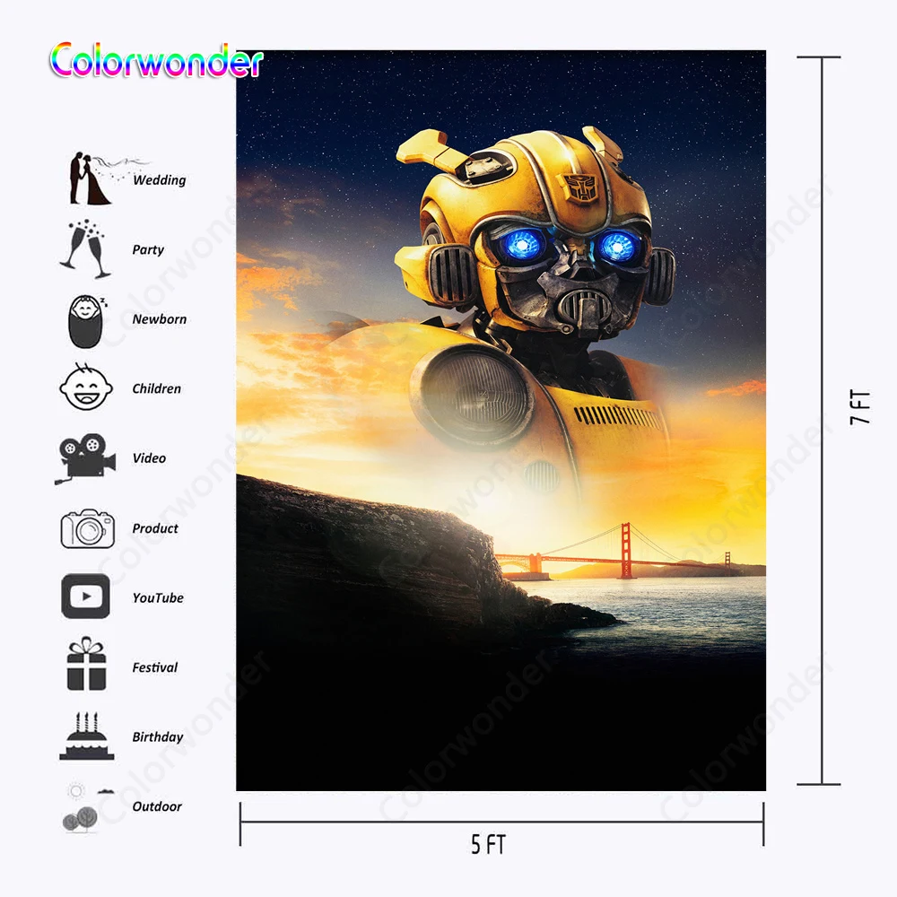 Фоны для фотографий желтый Autobot Bumblebee мерцающие звезды с городским пейзажем