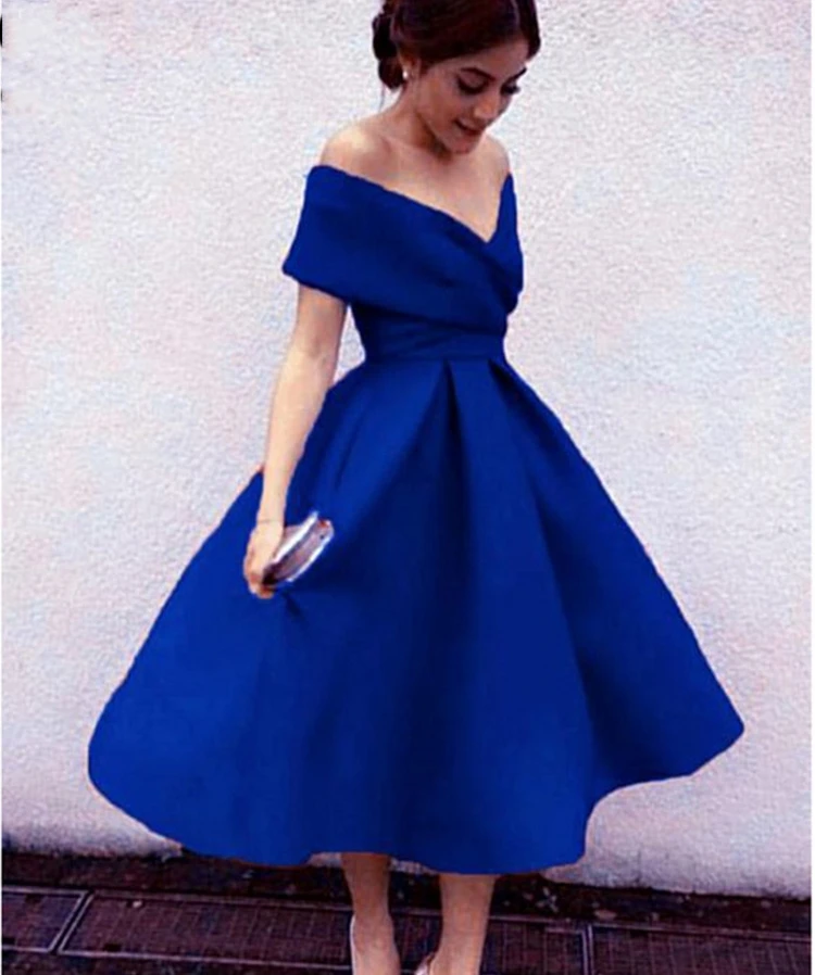 Горячая Распродажа элегантное голубое небо с открытыми плечами а-силуэта 2019