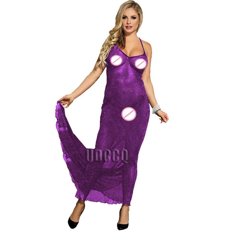 Нижнее белье, сексуальное, эротическое, мерцающее, Babydoll, нижнее белье, платье, Эротический пеньюар, сорочка, костюмы, смокинг, юбка, длинная юбка - Цвет: purple