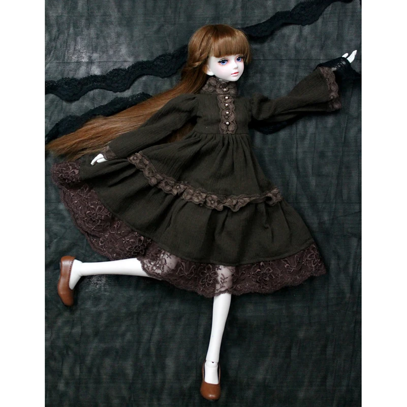 Аксессуары для кукол 1/3 1/4 BJD Одежда коричневый хлопок Платье в западном стиле