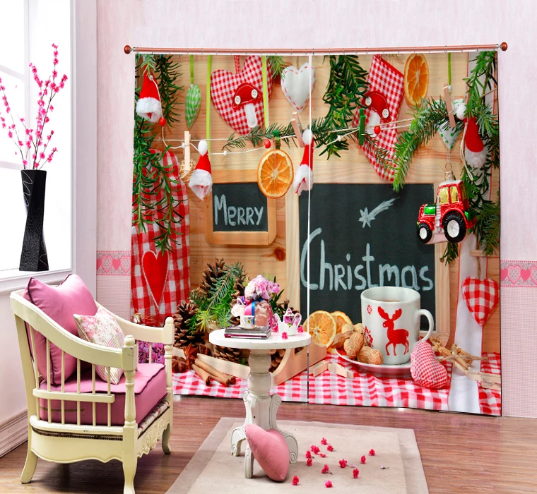 Занавески с 3d-рисунком на новый год светонепроницаемые офисные шторы постельные