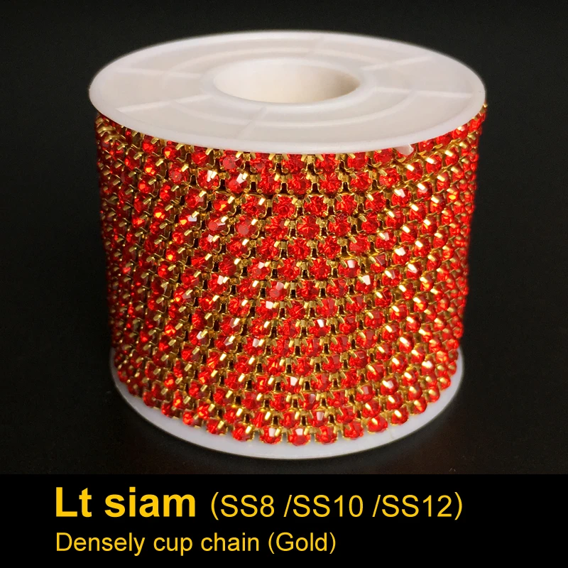 Плотно горный хрусталь цепи LT Siam/золото базы ss6-ss12 10 метров/roll для одежды