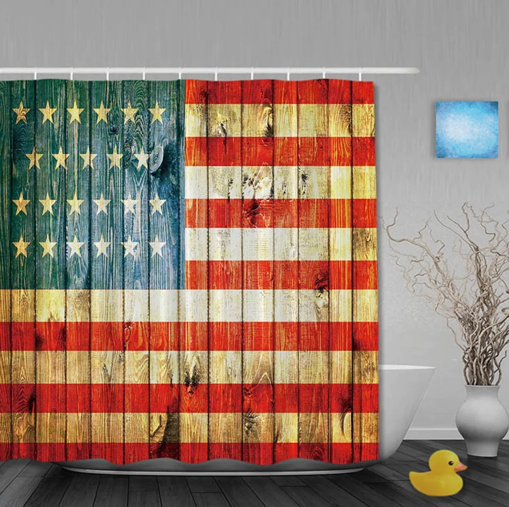 

The USA Flag On Antique Wooden Classic Shower Curtains Waterproof Fabric High Quality Custom Bathroom Curtain With Hooks