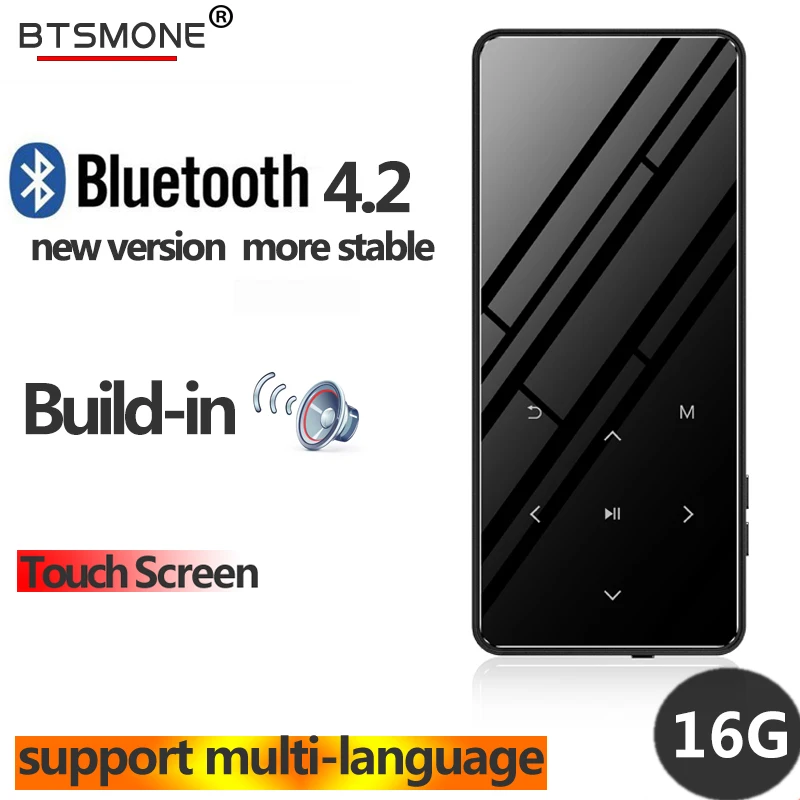 Btsmone Новый Bluetooth 4 2 сенсорный экран MP3 плеер встроенный 16 Гб портативный тонкий mp3 с