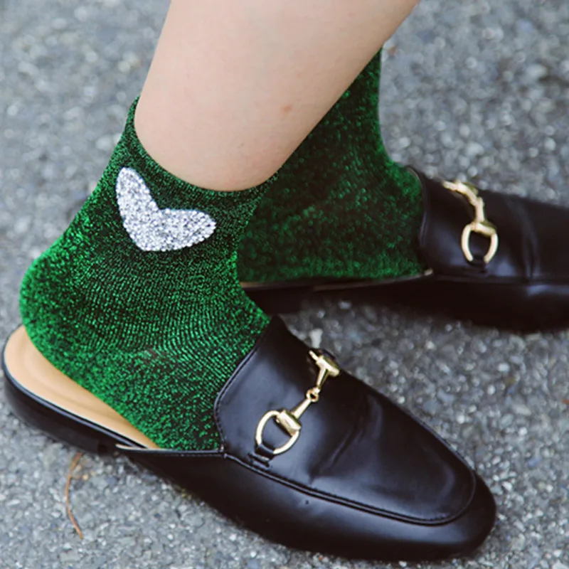 Носки женские Осенние со стразами и сердечком|socks women|heart sockssocks teen |