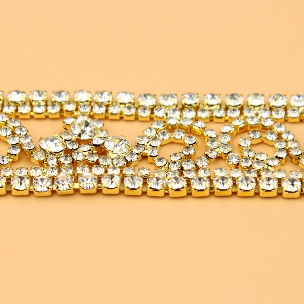 1 ярд Великолепный золотой Диамант Свадебная Аппликация отделка украшенный