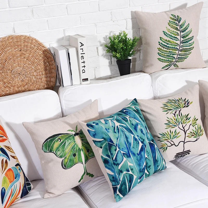 18 &quotКвадрат тропических растений хлопок белье Чехлы Диван Декоративные подушки
