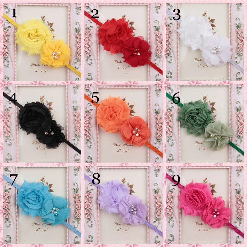 Новый шебби Шикарный цветок с шифоновым цветком Детская повязка на голову 18