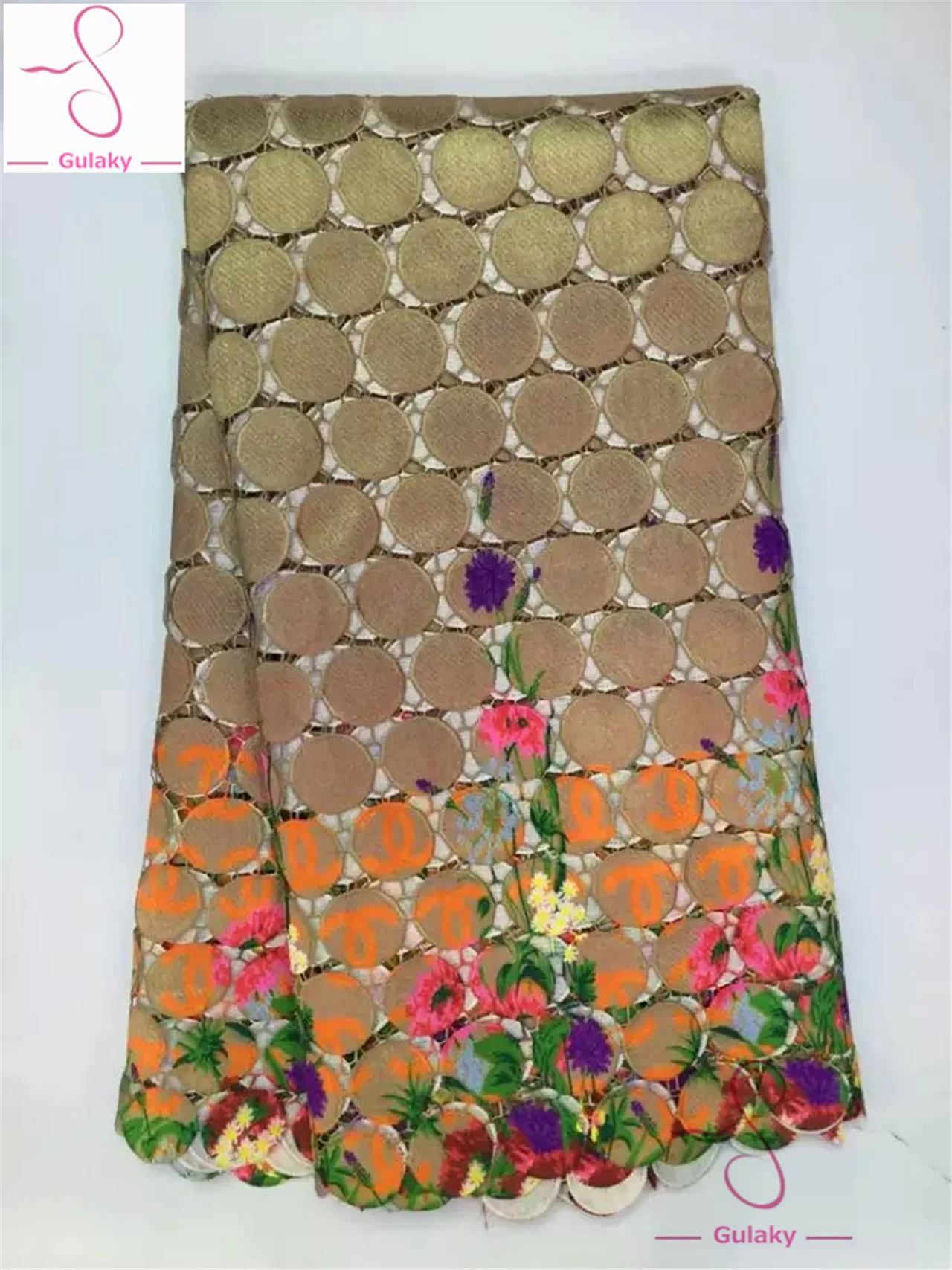 2018 Африканский кружевной ткани для Aso Ebi оранжевый крем желтый французского