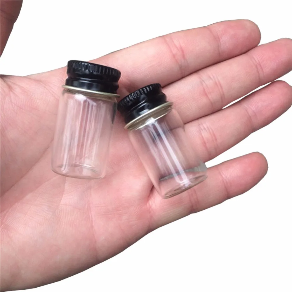 

50 pcs 22x35mm Small Glass Bottles With Black Screw Cap DIY Clear Transparent 6ml Empty Glass Bottles Storage Containers