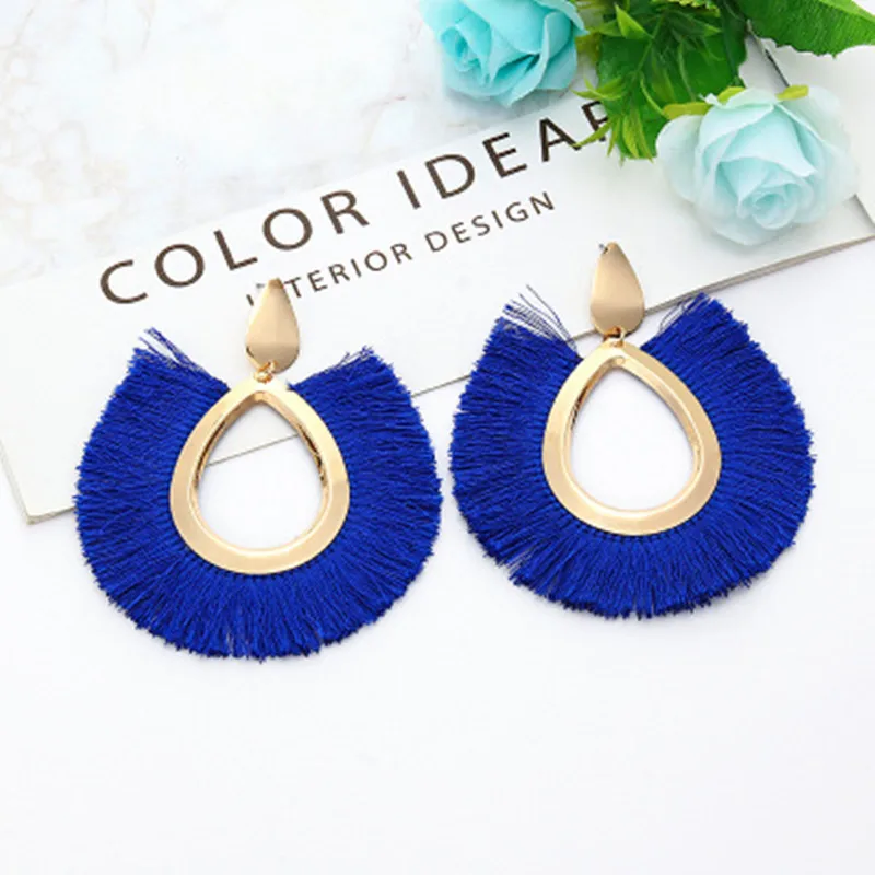 Женские богемные висячие серьги BUENOS 2018 с большими кисточками и бахромой ручной