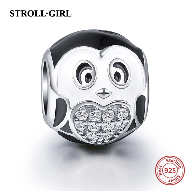 p6086 Fit Pandora Талисманы Браслеты Серебро 925 новые милые животные Сова Кот Пингвин Подвески Бусины ювелирные изделия делать подарки - Цвет: p6086