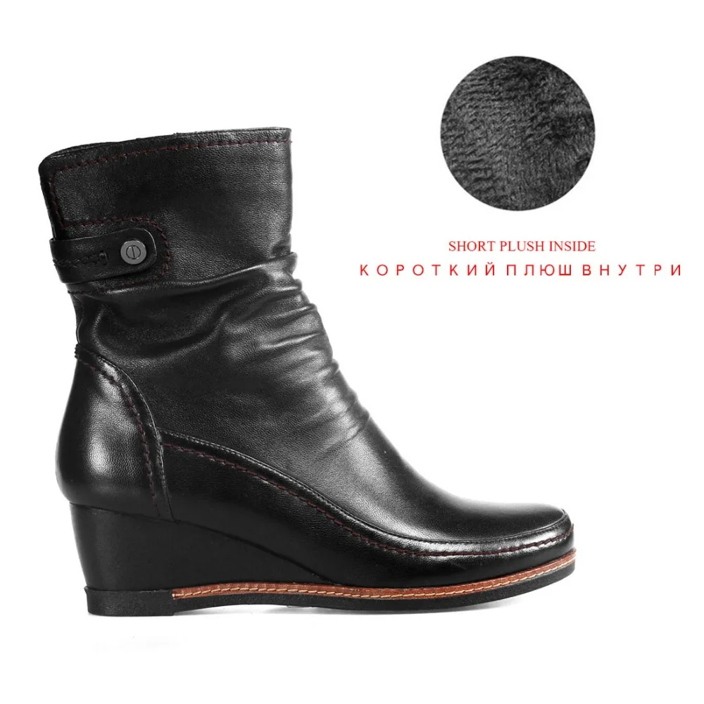 LIDIAN/короткие ботинки женская обувь на танкетке со складками из натуральной кожи