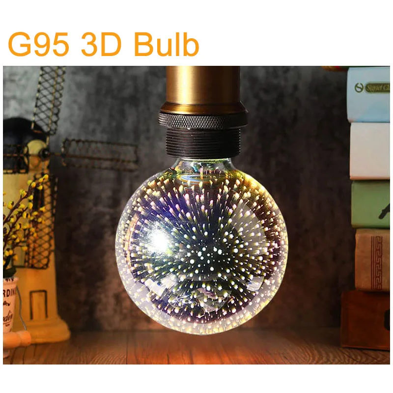 Kaguyahime 3D светодиодный светильник в виде звезды E27, винтажный ночной Светильник Эдисона ST64 A60 G95, светодиодный светильник 110 В 220 В, ретро стеклянный светильник, Рождественская лампа - Испускаемый цвет: 3D Bulb G95
