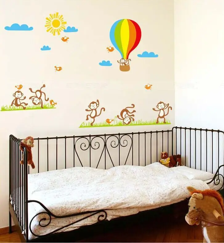 Популярные Мультяшные наклейки на стену со съемной маленькой обезьянкой луга