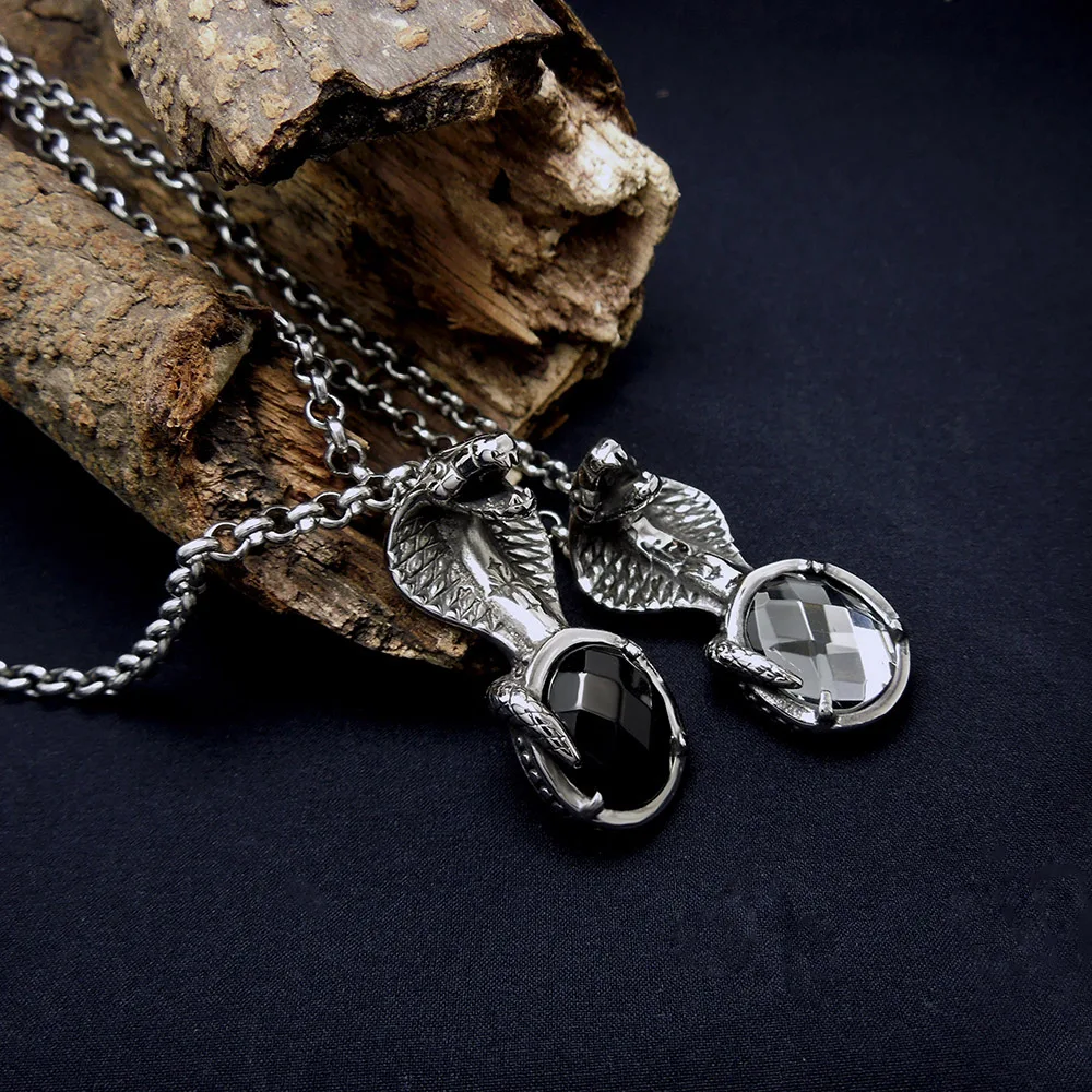 Ожерелье из нержавеющей титановой стали Cobra Snake Totems с кулоном кубического