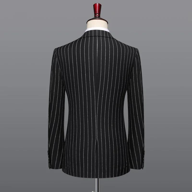 men suit black white striped business groom wear mens suits with pants vests wedding suits for men man suit slim fit 6xl plus 58