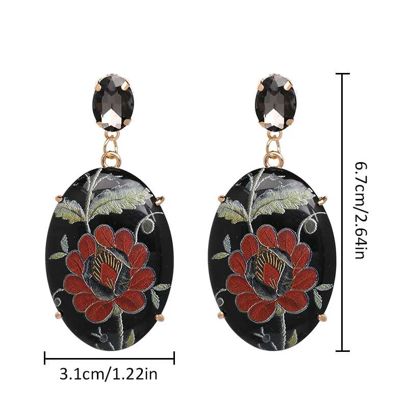 Винтажные серьги капельки с красным принтом voal flowers zicron инкрустированными