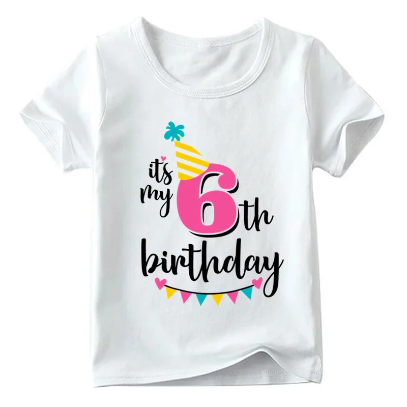 Футболка для девочек с надписью «Happy Birthday» и цифрой 1-7 летняя белая футболка для малышей Детская одежда с принтом цифр на день рождения HKP2432 - Цвет: White F