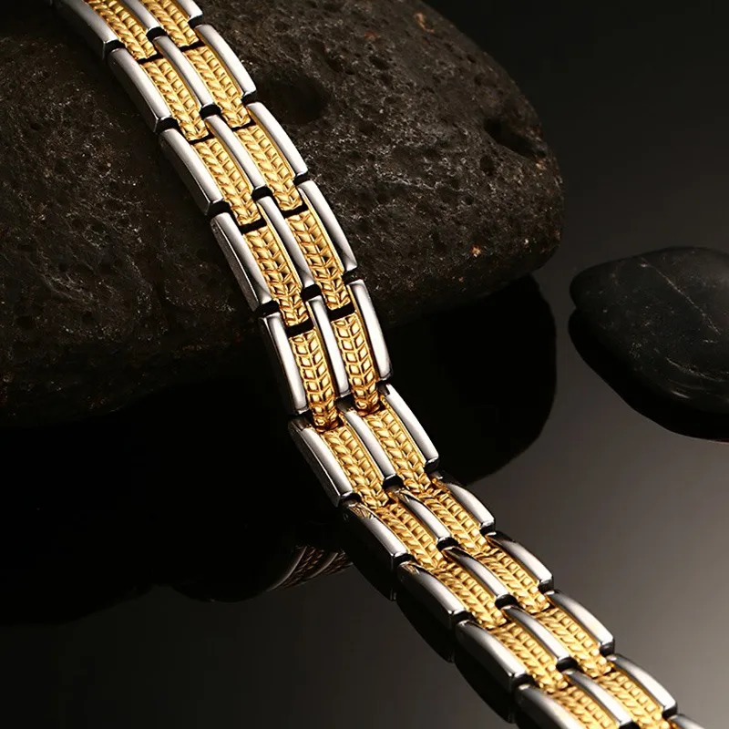 Магнитный мужской браслет Vinterly из нержавеющей стали золотого цвета с эффектом