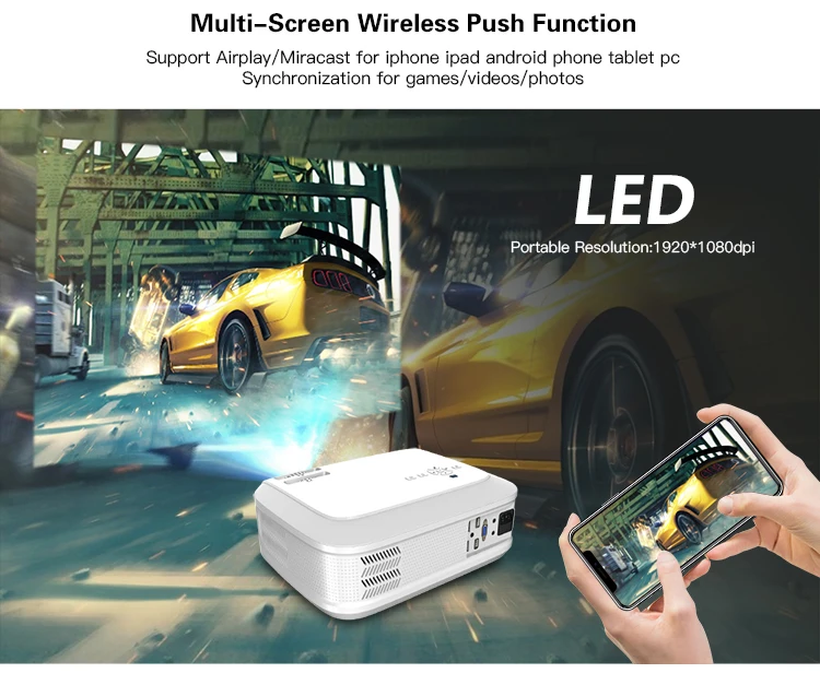 CRENOVA Newest Full HD 1080P Android Projector 6000 Lumens Android 7.1.2 OS Video Projector Support 4K Dolby 2G 16G Beamer