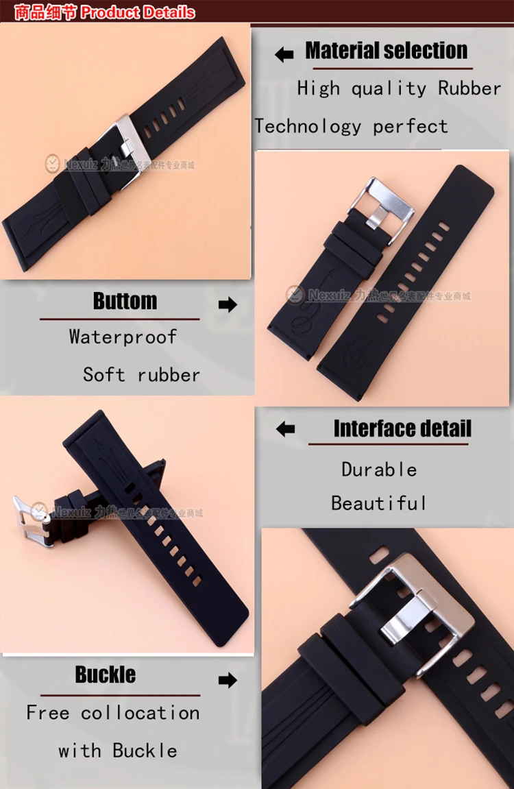 Ремешок для часов 26 мм черный силиконовый резиновый серебристый нержавеющая