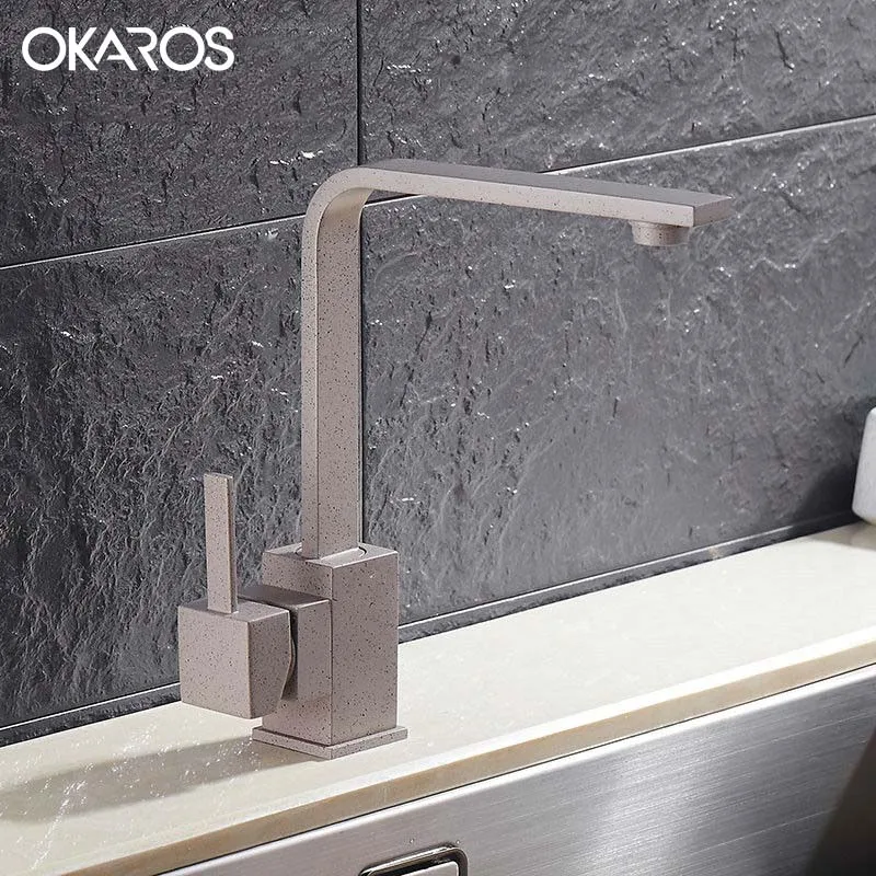C024-Grey With Dot OKAROS, дизайн, кухонный кран, кварцевый камень, латунный корпус, вращение на 360 градусов, сосуд, раковина, раковина, кран, смеситель горячей и холодной воды, кран - Цвет: C024-Grey With Dot