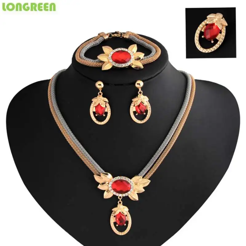 style 4 red Роскошные золотые ювелирные изделия с украшением в виде кристаллов капли воды Для женщин Китая по оптовым ценам многослойное украшение на шею в Цепочки и ожерелья серьги свадебные туфли в нигерийском стиле Дубай ювелирные наборы - Окраска металла: style 4 red