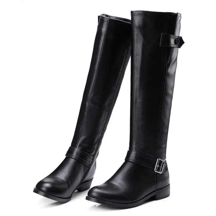 Black boots Зимние сапоги до колена из натуральной кожи; женские модные сапоги на низком каблуке; большие размеры; черные женские туфли на плоской подошве; Брендовая обувь - Цвет: Black boots
