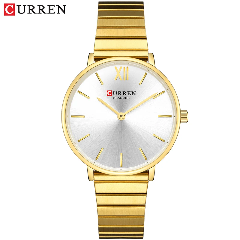 gold white CURREN Для женщин часы Роскошные модные дамские туфли-лодочки с молнией дизайнерские туфли моделькомплекты детской одежды наручные часы, кварцевые часы Женское платье браслет часы Баян Кол saati - Цвет: gold white