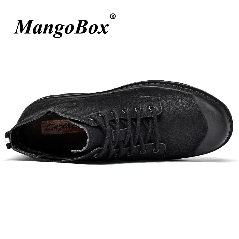 Male Riding Boots Black Gray High Top Shoes for Winter Men Outdoor Genuine Leather Rubber Bottom Casual |