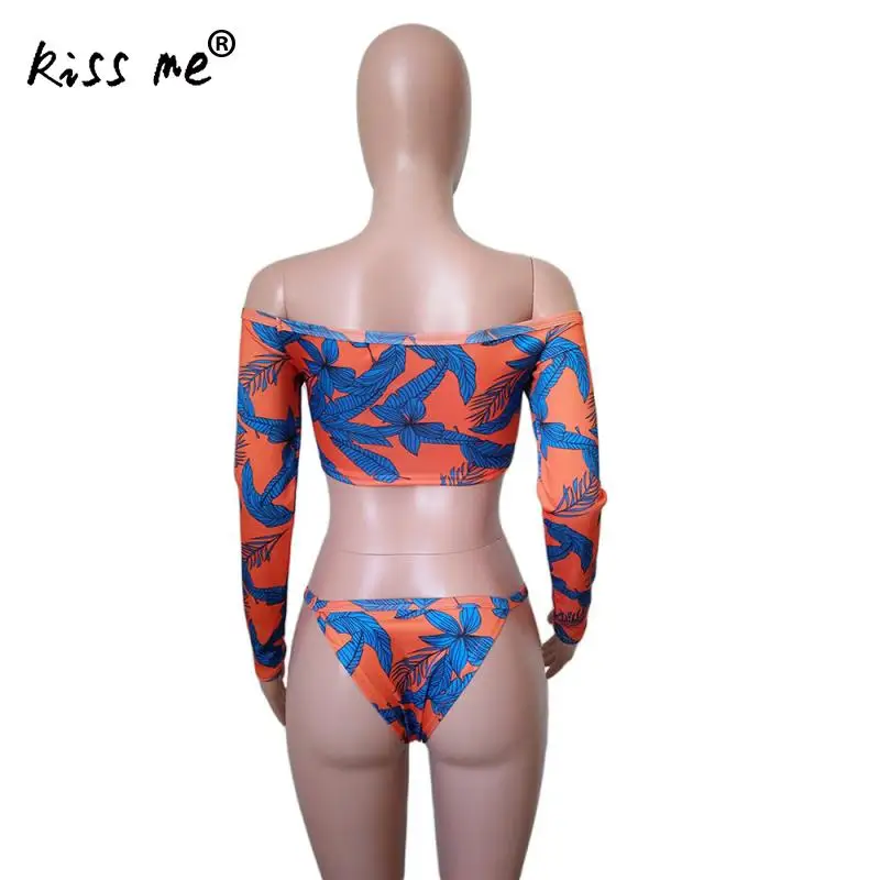 Сексуальный бикини с длинным рукавом наборы печати 2 шт. женский купальник