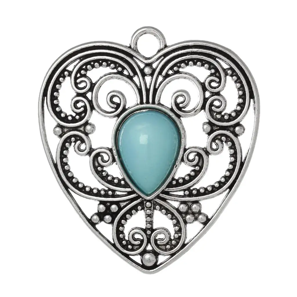 DoreenBeads 5 шт. Очаровательные Подвески в виде сердца серебристый узор пустотелый