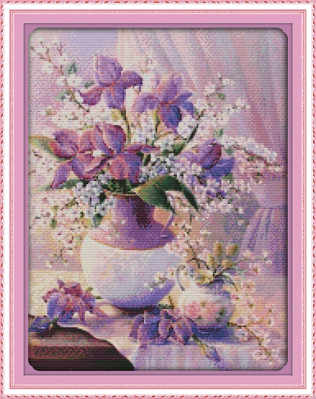 

art purple vase cross stitch kit flower 18ct 14ct 11ct count printed canvas stitching embroidery DIY handmade needlework