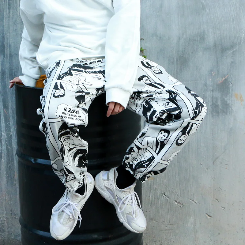 2019 весна лето японские граффити Брюки в стиле аниме модные пары брюки уличная