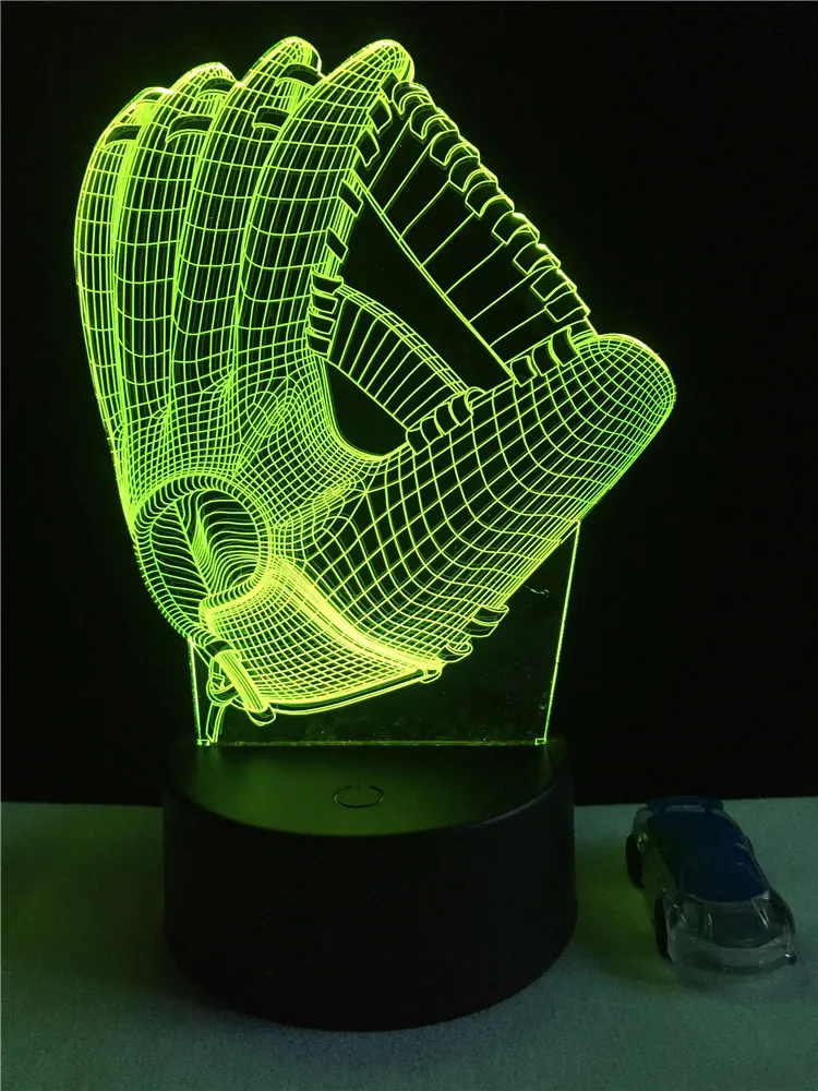 Спортивный бейсбольный Ловец перчатка 3D лампа домашний светодиодный ночник с USB