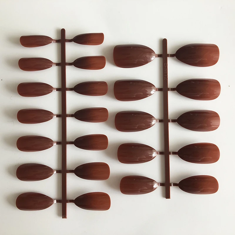 

24pcs Sweet Candy Shine Chocolate Color Coffee Medium long water drop Artificial False Fake Nails Full Wrapped Tips