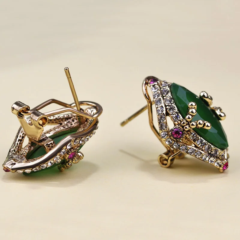 Женские винтажные сережки Joias из турецкой смолы изумрудно зеленого цвета