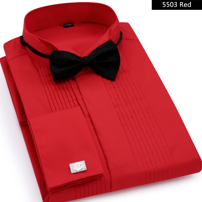 Мужские свадебные смокинги с длинными рукавами, рубашки, французские запонки, складывающиеся темные пуговицы, дизайн, рубашка джентльмена, белый, красный, черный